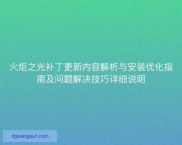 火炬之光补丁更新内容解析与安装优化指南及问题解决技巧详细说明